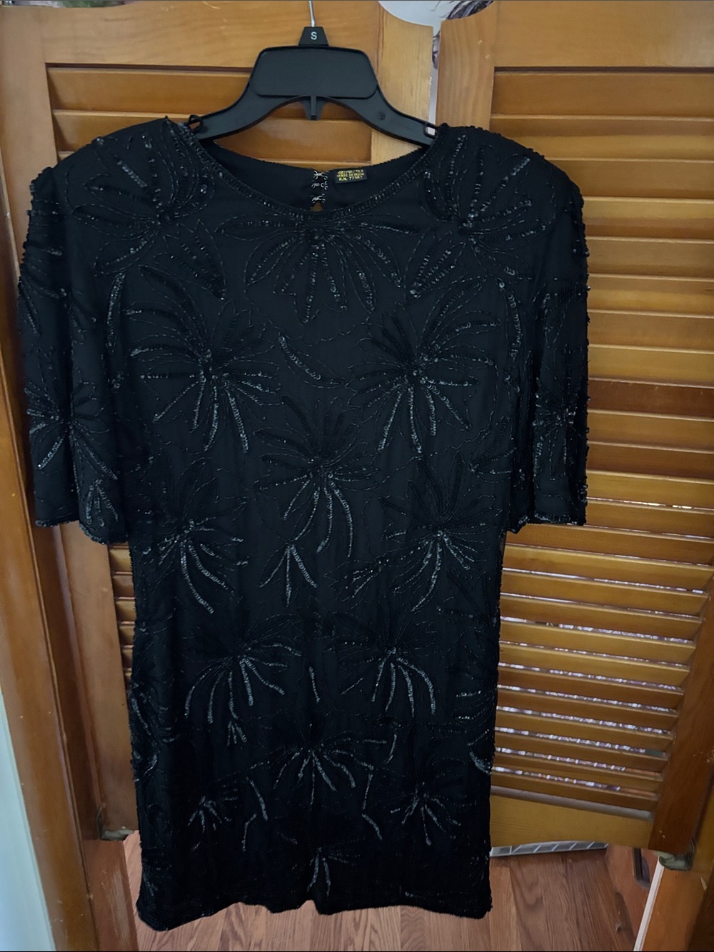 Embellished Black Midi Dress with Floral Beadwork